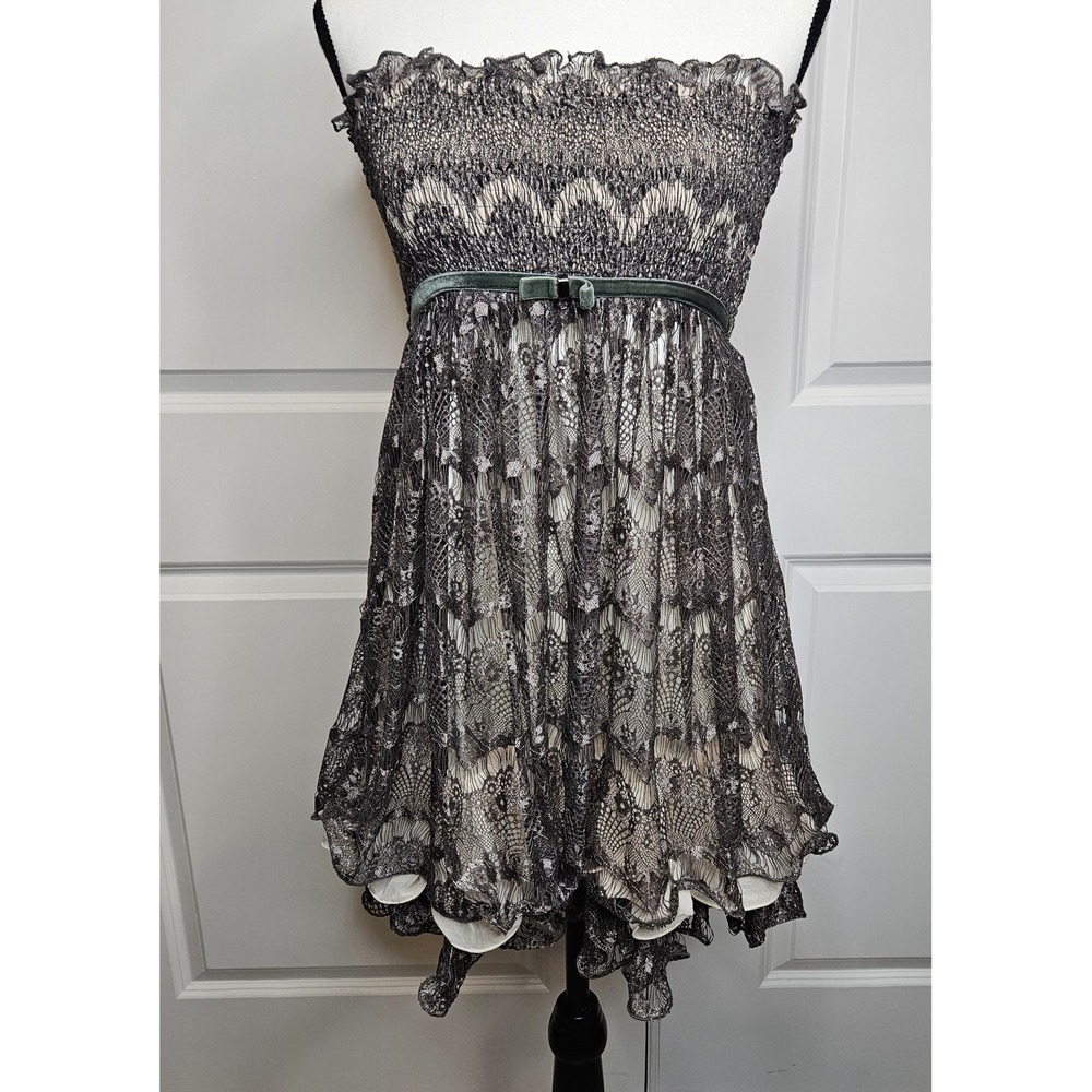 NWT Cecico Y2k Strapless Babydoll Dress Size Small Brat Style‎ Lace Smock Bodice